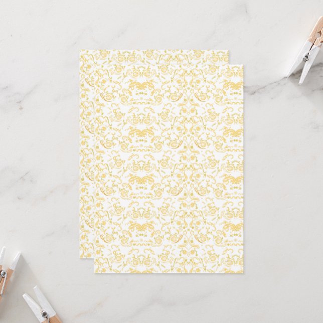 a white and gold wallpaper with a pattern on it invitation (Front/Back In Situ)
