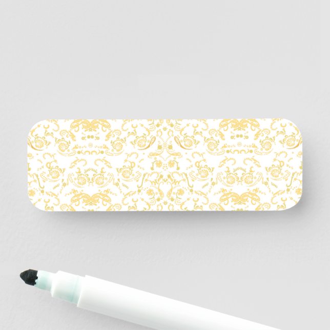 a white and gold wallpaper with a pattern on it name tag (In Situ)