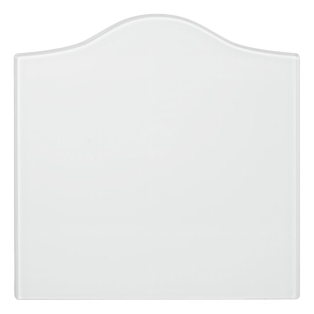 A white and yellow patterned rug is layered with p door sign (Large Crest Front)