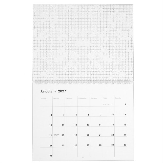 A white background displaying a playful arrangemen calendar (Jan 2027)