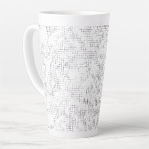 A white background displaying a playful arrangemen latte mug