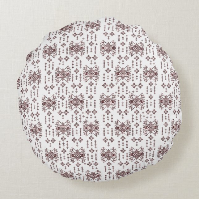  a white background with a red pattern on it round pillow (Back)