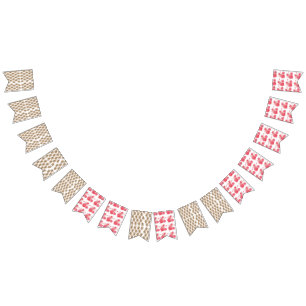  a white background with brown flowers on it bunting flags