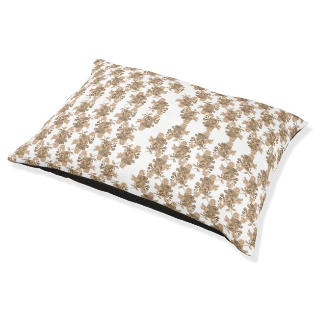  a white background with brown flowers on it pet bed (Angled)