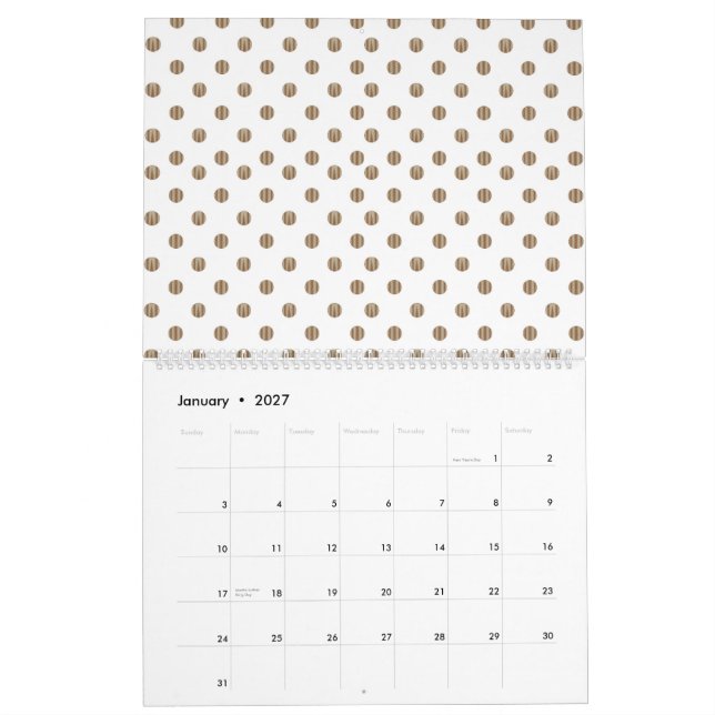 a white background with brown polka dots calendar (Jan 2027)