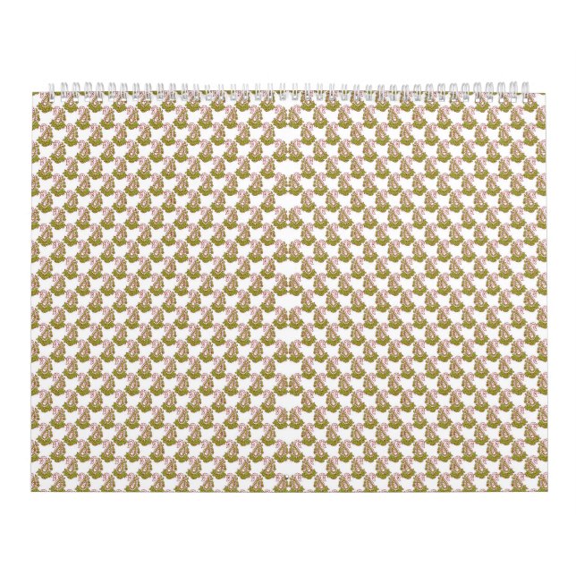 a white background with green leaves on it calendar (Cover)