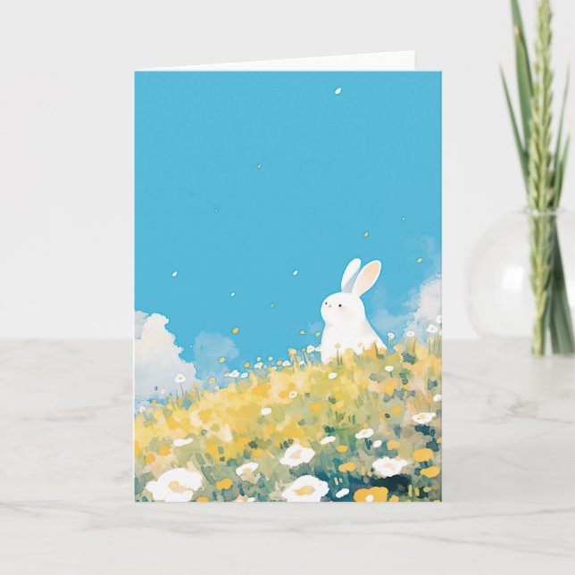 A White Bunny Meadow Card (Front)