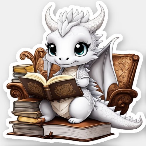 A White Dragon Reading Sticker