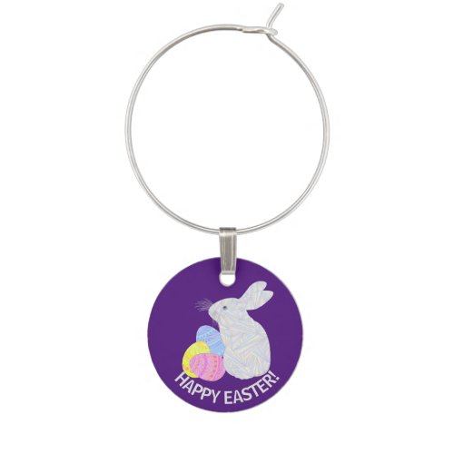 A White Easter Bunny Easter Eggs Colorful Rabbit Wine Charm