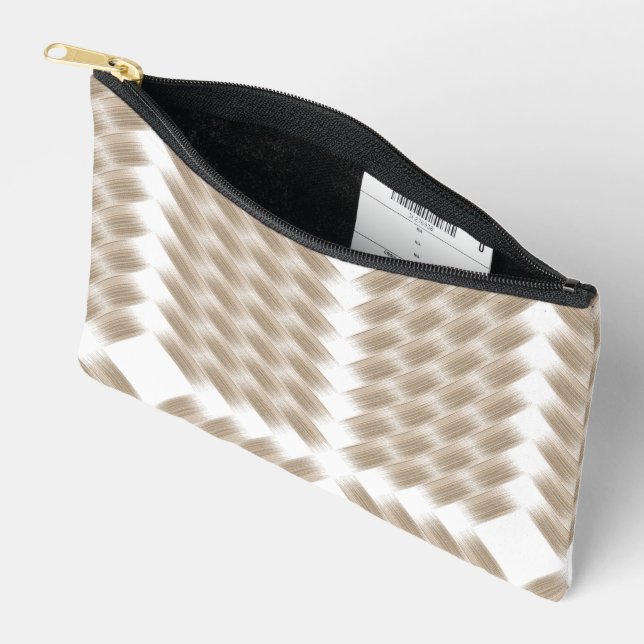 A white, equilateral triangle centered on a plain  accessory pouch (Open)