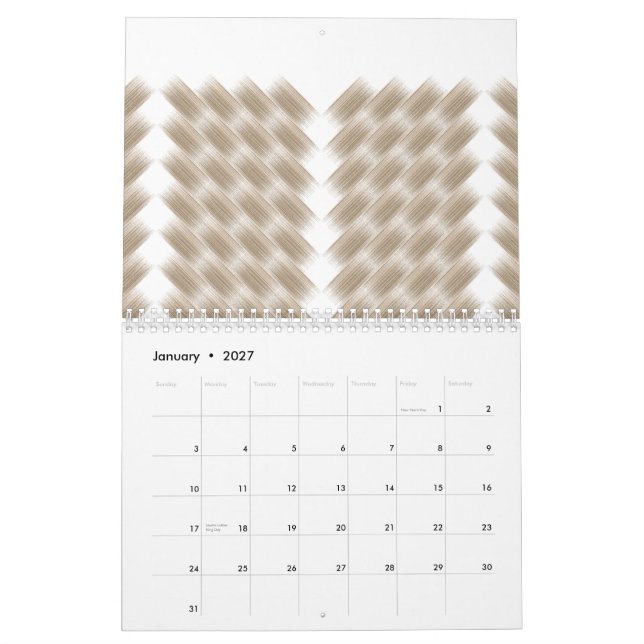 A white, equilateral triangle centered on a plain  calendar (Jan 2027)