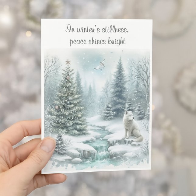 A White Fox in Winter Peace on Earth Holiday Card (Creator Uploaded)