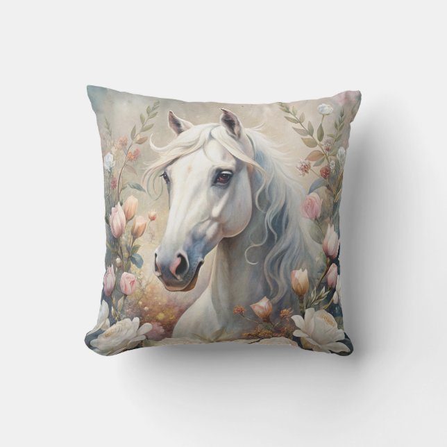 A White Horse  Throw Pillow (Front)