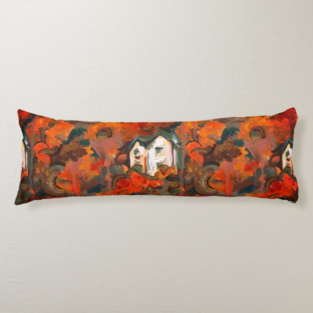 A White House & Autumn Trees Body Pillow (Front)