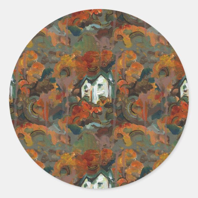 A White House & Autumn Trees Classic Round Sticker (Front)