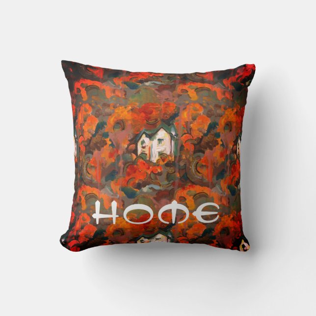 A White House & Autumn Trees in Wales Throw Pillow (Front)