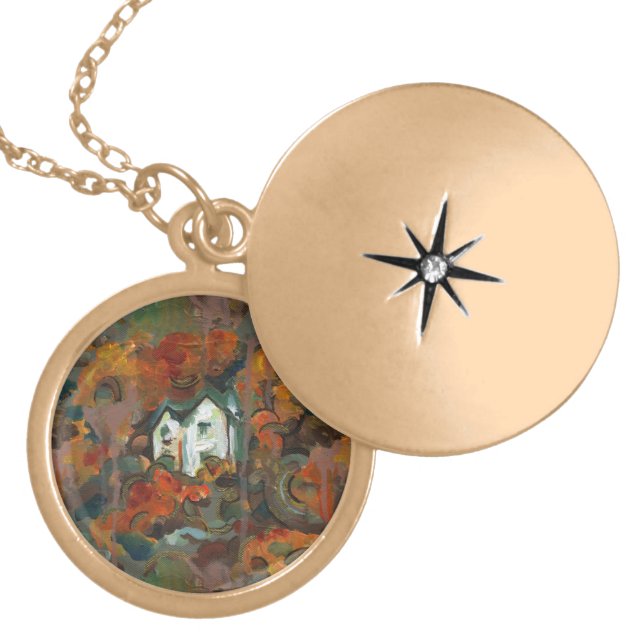 A White House & Autumn Trees Locket Necklace (Front)