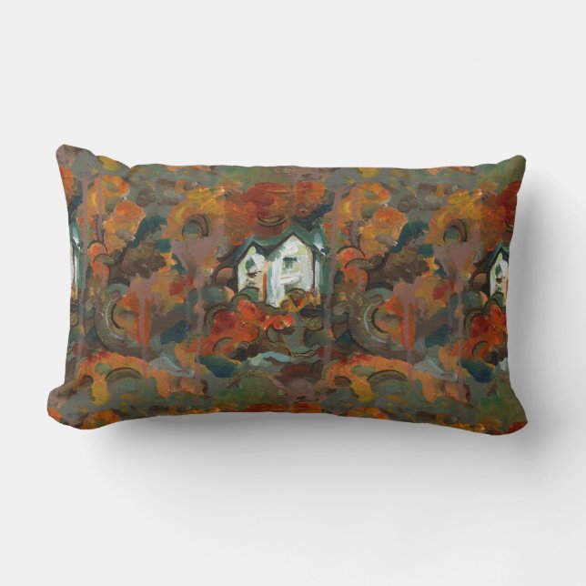 A White House & Autumn Trees Lumbar Pillow (Front)