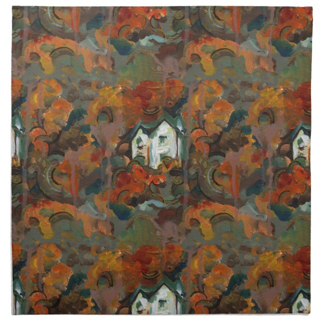 A White House & Autumn Trees Napkin (Front)