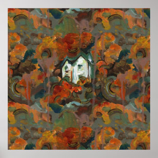 A White House & Autumn Trees Poster