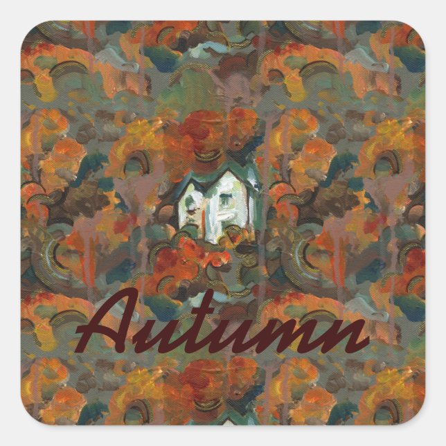 A White House & Autumn Trees Square Sticker (Front)