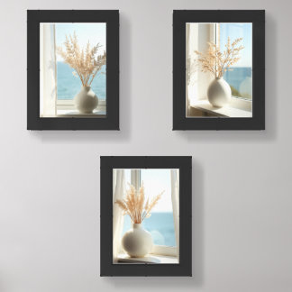 A white moon jar with cherry blossoms wall art sets