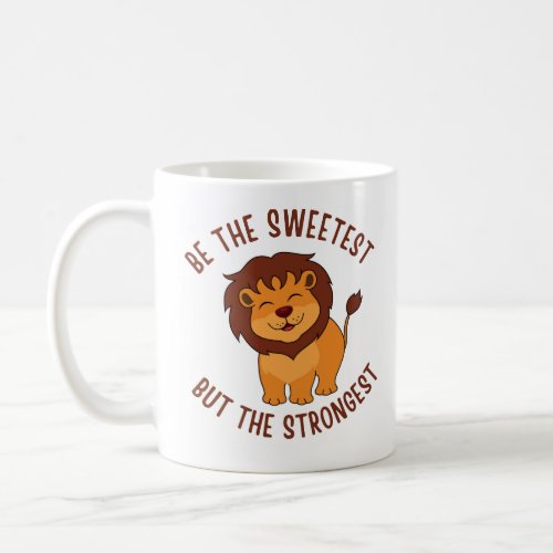 A white mug with cute lion and text 
