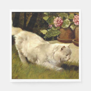 A White Persian Cat Watching a Ladybug Napkins