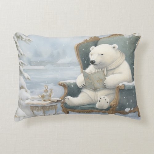 A White Polar Bear in the Snow Accent Pillow