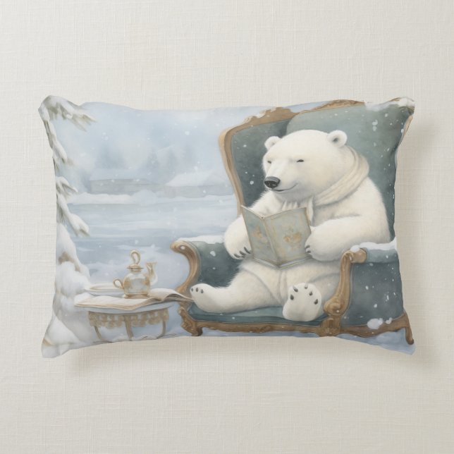 A White Polar Bear in the Snow Accent Pillow (Front)