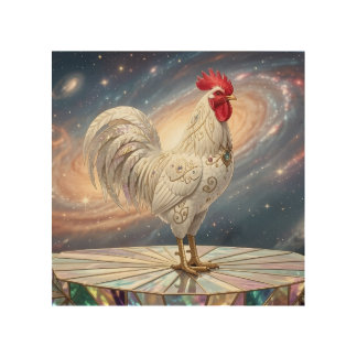 A white rooster. wood wall art