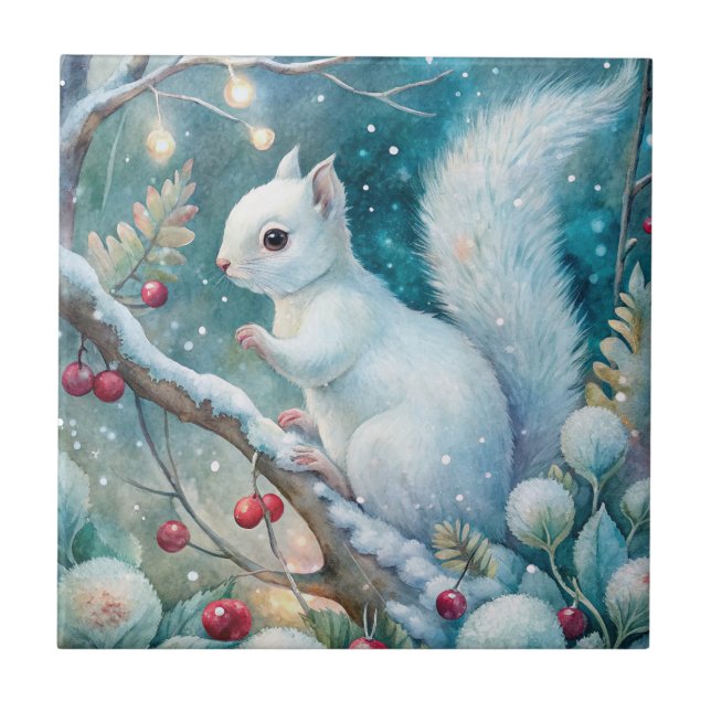 A White Squirrel Ceramic Tile (Front)