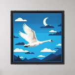 A white swan flying in the night sky canvas print