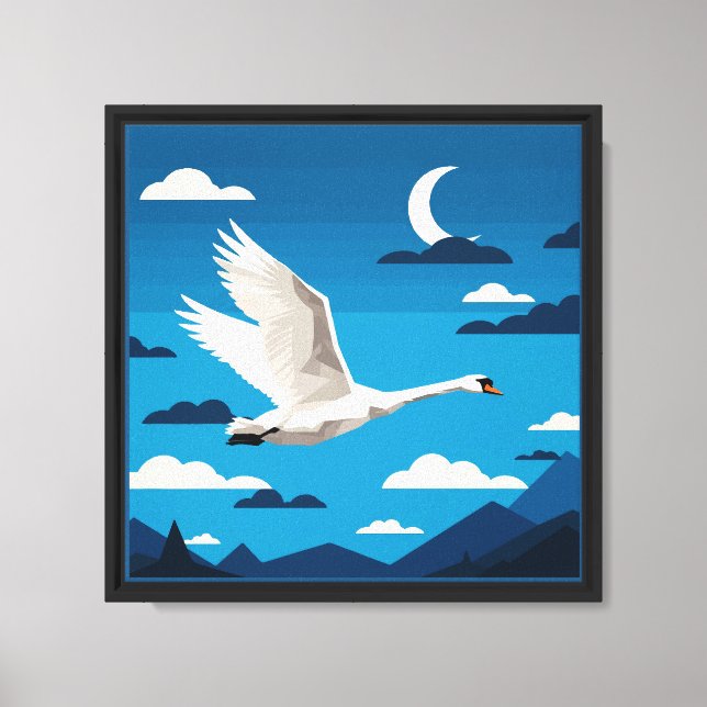 A white swan flying in the night sky canvas print (Front)