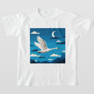 A white swan flying in the night sky T-Shirt