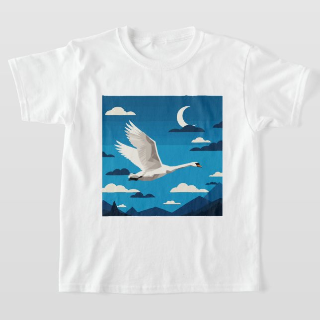 A white swan flying in the night sky T-Shirt (Laydown)