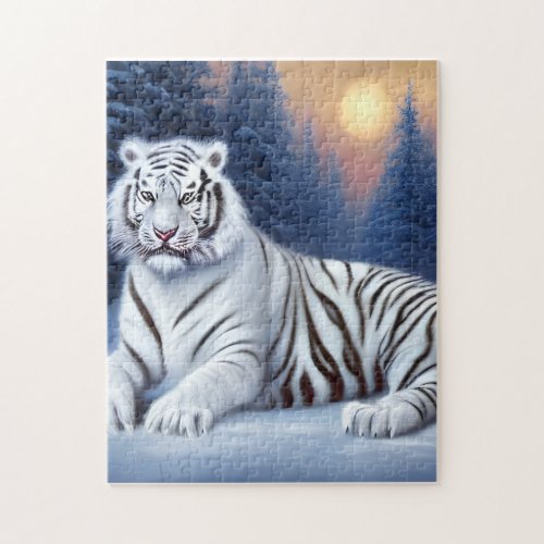 A White Tiger Sitting in the Snow Jigsaw Puzzle