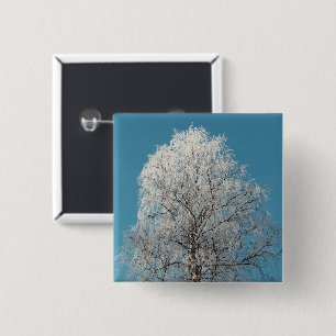 A White Willow Tree Against Cloudless Blue Sky Button