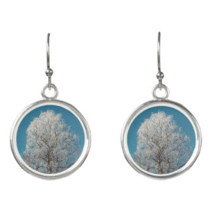 A White Willow Tree Against Cloudless Blue Sky Earrings