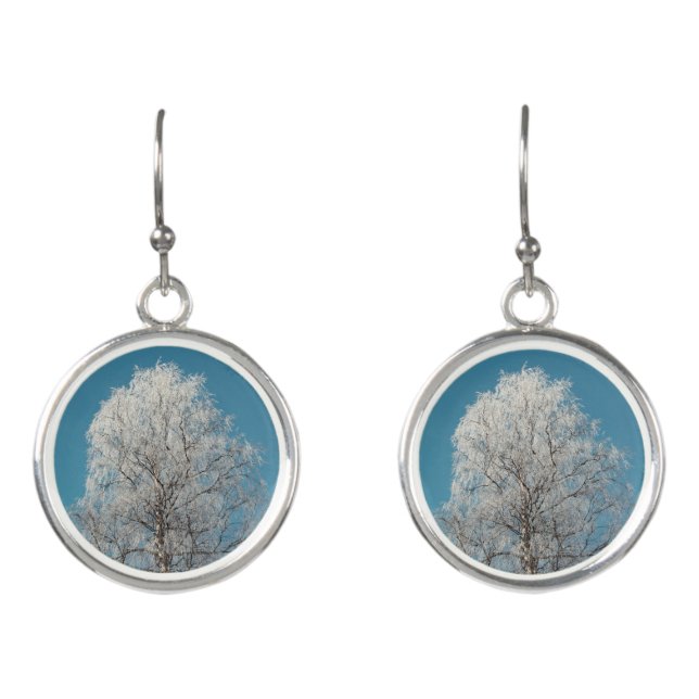 A White Willow Tree Against Cloudless Blue Sky Earrings (Front)