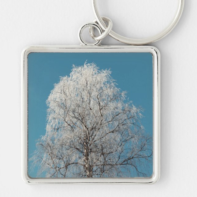 A White Willow Tree Against Cloudless Blue Sky Keychain (Front)