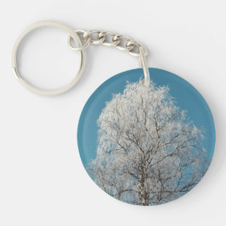 A White Willow Tree Against Cloudless Blue Sky Keychain
