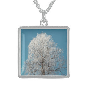 A White Willow Tree Against Cloudless Blue Sky Sterling Silver Necklace
