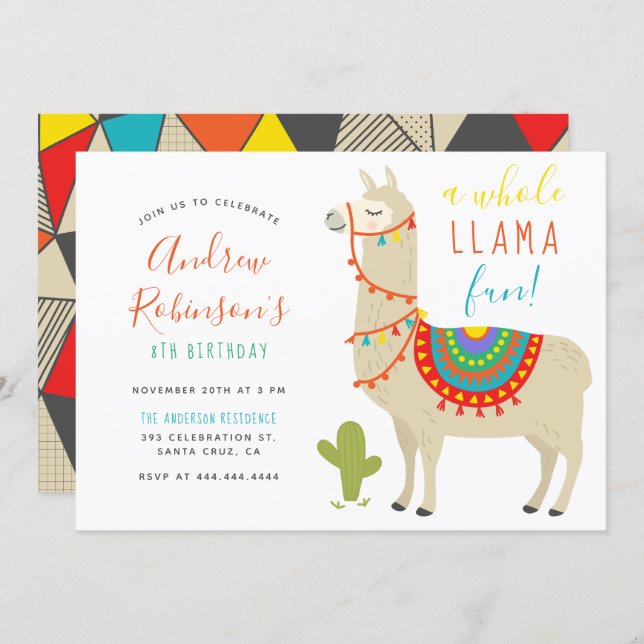 A Whole Llama Fun Animal Birthday Party Invitation (Front/Back)