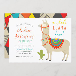 A Whole Llama Fun Animal Birthday Party Invitation