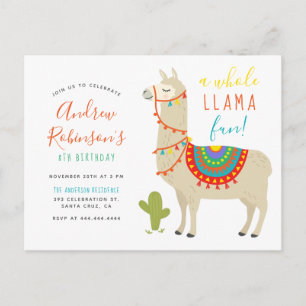 A Whole Llama Fun Animal Birthday Party Invitation