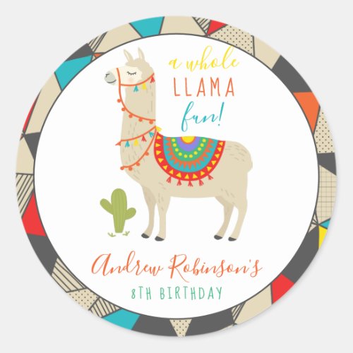 A Whole Llama Fun Animal Birthday Party Invitation Classic Round Sticker