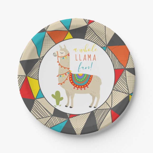 A Whole Llama Fun Animal Birthday Party Paper Plates (Front)