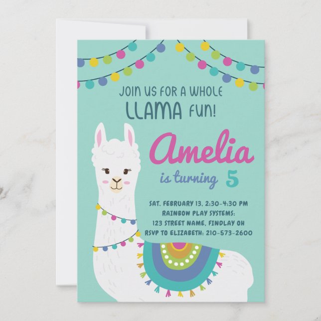 A Whole Llama Fun Cute Birthday Party Any Age Invitation (Front)