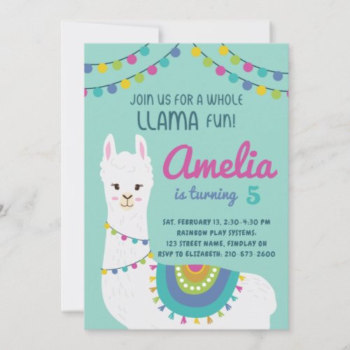 A Whole Llama Fun Cute Birthday Party Any Age Invitation